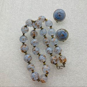 Vintage Lampwork Goldstone necklace clip earrings